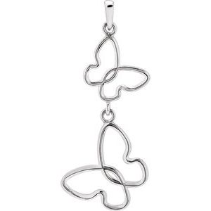 14K White Gold 36.5 X 14.32 Mm Polished Butterfly Pendant