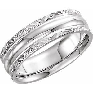 14K White Gold 6 Mm Polished Design-Engraved Comfort-Fit Band Size 12