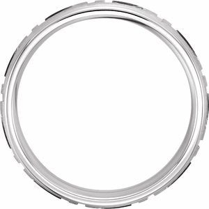 14K White Gold 7 Mm Polished Comfort-Fit Band With Greek Key Pattern Size 9