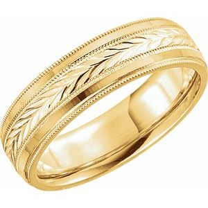 14K Yellow Gold 6 Mm Polished Comfort-Fit Wheat Pattern Band With Milgrain Size 7