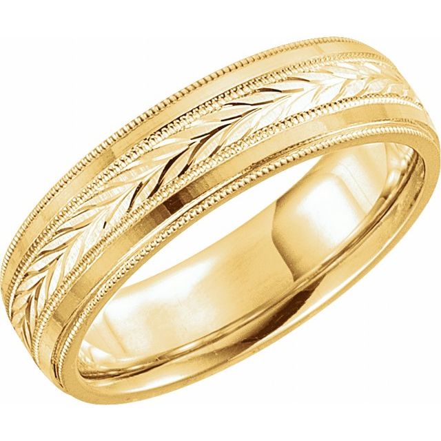 10K Yellow Gold 6 Mm Polished Milgrain Wheat Pattern Comfort-Fit Band, Size 10