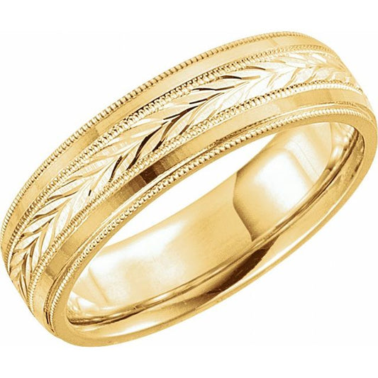 10K Yellow Gold 6 Mm Polished Milgrain Wheat Pattern Comfort-Fit Band, Size 10