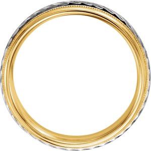 14K Yellow White  Gold Polished 6.5 6 Mm Polished Comfort-Fit Design-Engraved Band Size 6.5