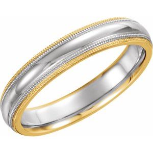 14K Yellow/White/Yellow Gold 4 mm Half Round Comfort-Fit Band with Double Milgrain Size 5.5