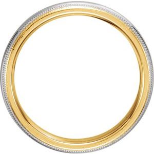 14K Yellow/White/Yellow Gold 4 mm Half Round Comfort-Fit Band with Double Milgrain Size 5.5