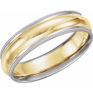 14K White/Yellow/White Gold 6 Mm Polished Comfort-Fit Band With Milgrain Size 10