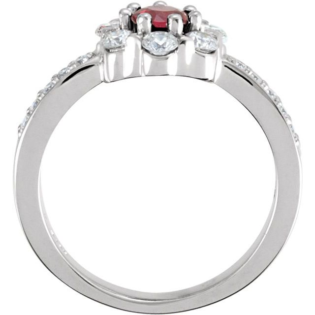 14K White Gold Round 4.5 Mm Polished Natural Ruby And 5/8 Ctw Natural Diamond Ring, Size 7