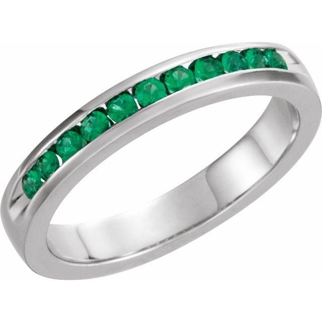 14K White Gold Round 1.8 Mm Polished Natural Emerald Anniversary Band, Size 7