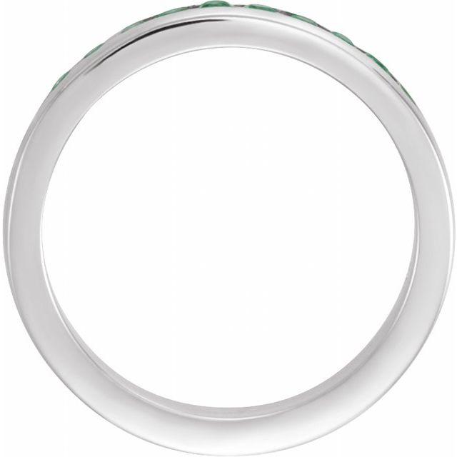 14K White Gold Round 1.8 Mm Polished Natural Emerald Anniversary Band, Size 7