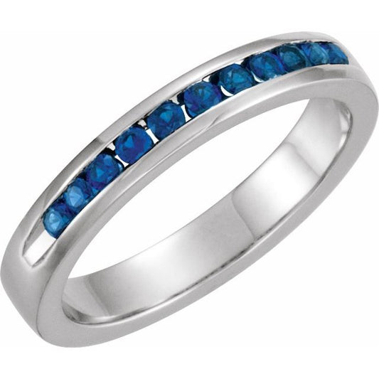 Platinum Round 1.8 Mm Polished Natural Blue Sapphire Anniversary Band, Size 7