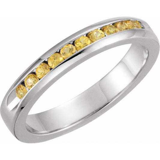 Platinum Round 1.8 Mm Polished Natural Yellow Sapphire Anniversary Band, Size 6
