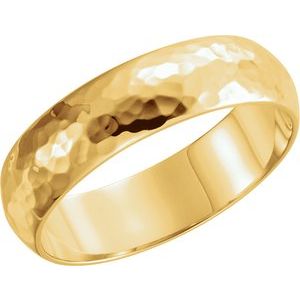 14K Yellow Or White Gold Or Platinum 6 Mm Polished Half Round Band With Hammer Finish