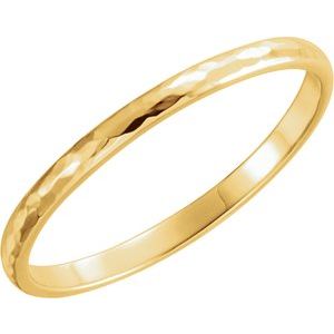 14K Yellow Or White Or Rose Gold Or Platinum 2 Mm Polished Half Round Band With Hammer Finish