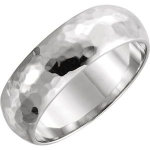 14K Yellow Or White Gold Or Platinum 6 Mm Polished Half Round Band With Hammer Finish