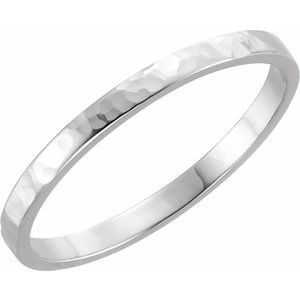 14K White Gold 2 Mm Polished Flat Band With Hammer Finish Size 6