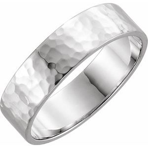 Platinum 6 Mm Polished Flat Band With Hammer Finish Size 4.5