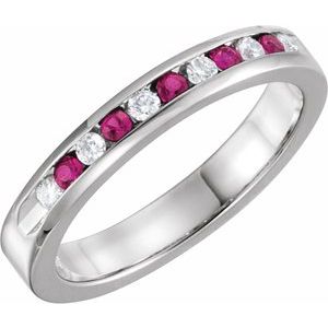 14K White Gold Round 1.8 Mm G-H Si2-Si3 Natural Ruby And 1/10 Ctw Natural Diamond Anniversary Band Size 7
