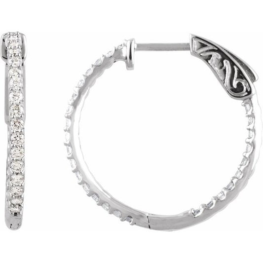 14K White Gold Round 23 Mm 1.7 Mm 1.4Mm Vs, F+ Pair Hinged Polished 3/4 Ctw Lab-Grown Diamond Inside-Outside Hoop Earrings