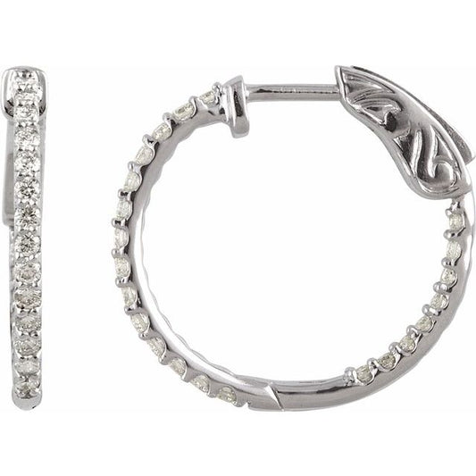 14K White Gold Round 19 Mm 1.5 Mm 1.4Mm Vs, F+ Pair Hinged Polished 1/2 Ctw Lab-Grown Diamond Inside-Outside Hoop Earrings