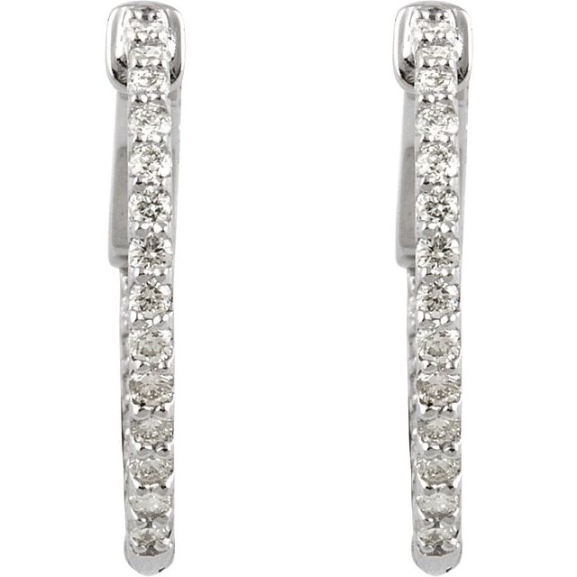 14K White Gold Round 19 Mm 1.5 Mm 1.4Mm Vs, F+ Pair Hinged Polished 1/2 Ctw Lab-Grown Diamond Inside-Outside Hoop Earrings
