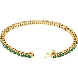 14K Yellow Gold Round 3 Mm  Lab-Grown Emerald Line Bracelet, Length: 7 In