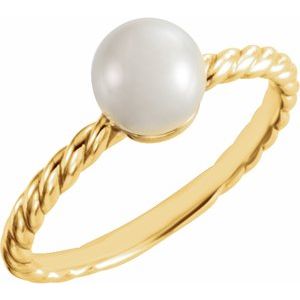 14K Yellow Gold Cultured White Freshwater Pearl Pearl 7.5-8.0 Mm Polished Cultured White Freshwater Pearl Ring Size 7