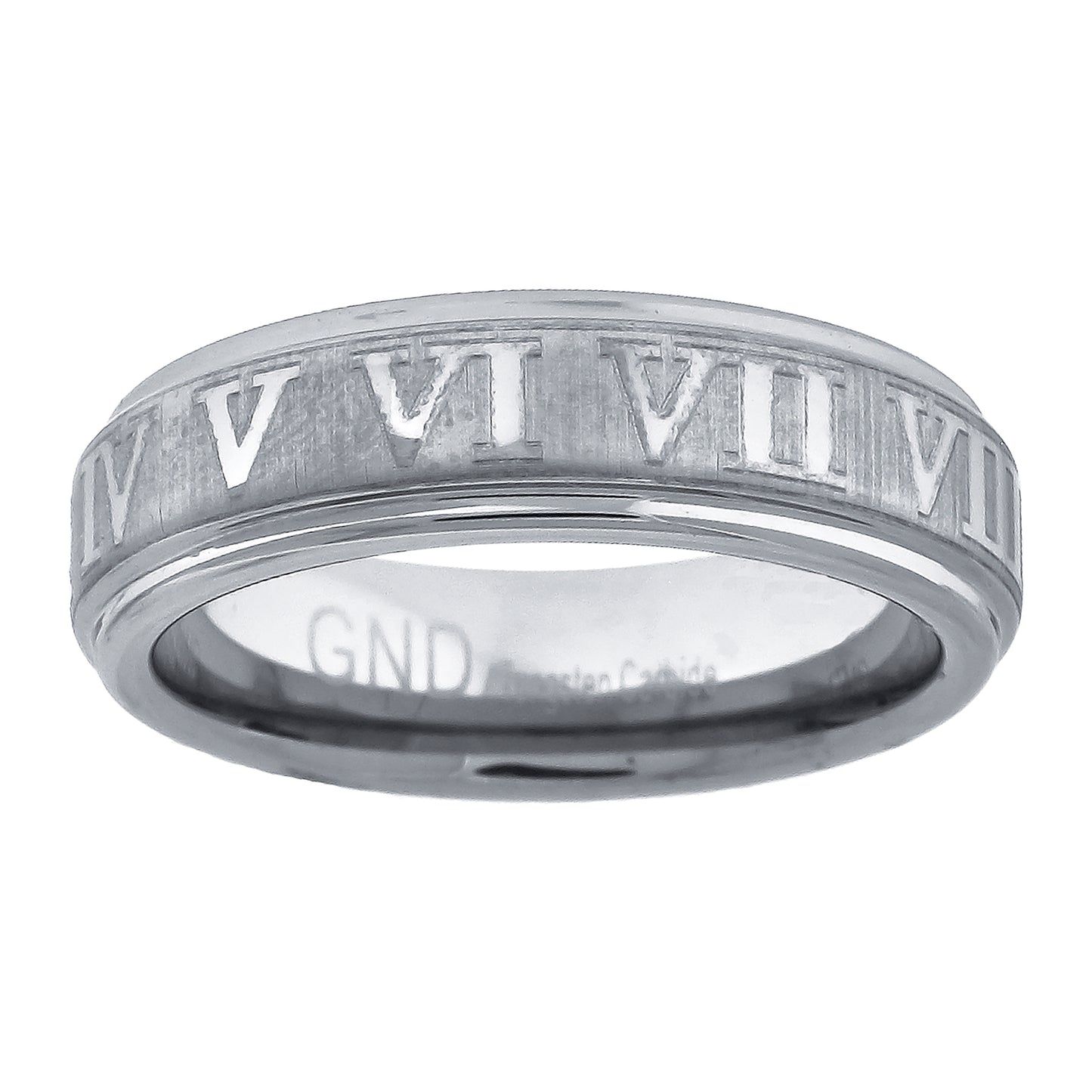Tungsten Brushed Center Roman Numbers Engraved Mens Comfort-fit 6mm Sizes 7 - 14 Bridal Anniversary Engagement Wedding Band