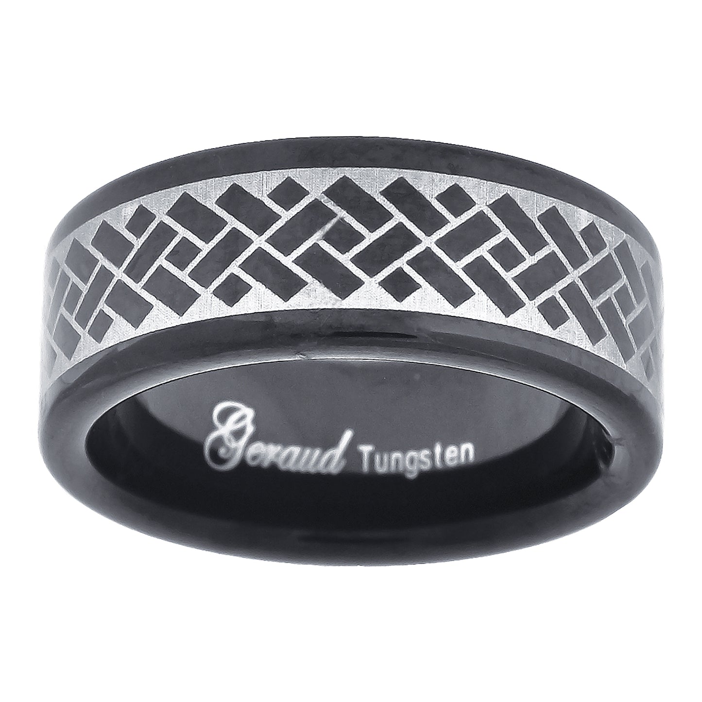 Tungsten Two-tone Laser Itched Geometric Design Mens Comfort-fit 8mm Sizes 7 - 14 Bridal Anniversary Engagement Wedding Band