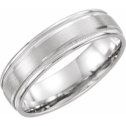 Sterling Silver 8 Mm Polished Milgrain Comfort-Fit Flat Band, Size 10