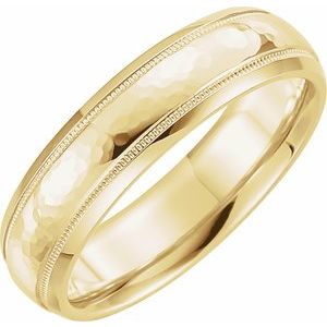 10K Yellow Gold 5 mm Half Round Band with Hammered Texture & Milgrain Size 9