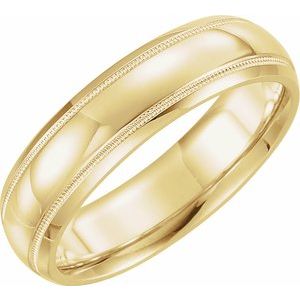 14K Yellow Gold 6 Mm Polished Half Round Comfort-Fit Band With Milgrain Size 10