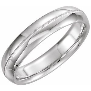 14K White Gold 5 Mm Polished Half Round Comfort-Fit Band With Milgrain Size 8