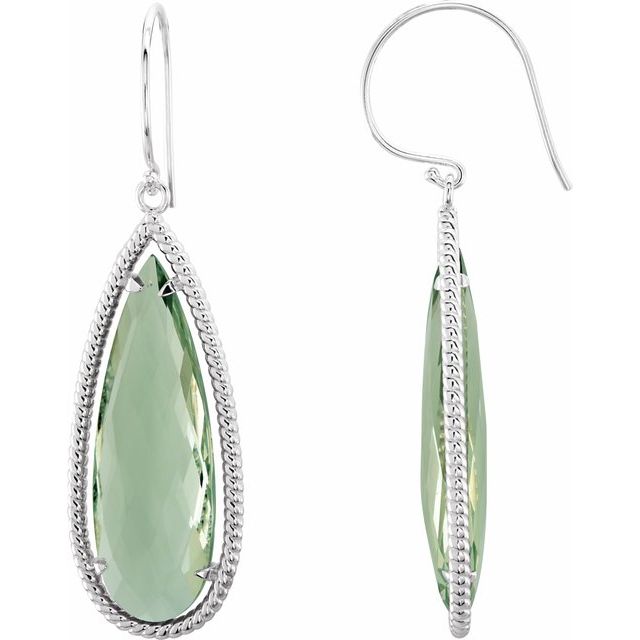 Sterling Silver Pear 30 X 10 Mm Pair Backless Polished Natural Green Quartz Earrings