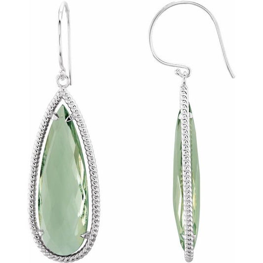 Sterling Silver Pear 30 X 10 Mm Pair Backless Polished Natural Green Quartz Earrings