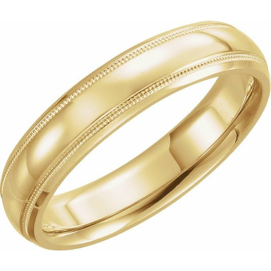 14K Yellow Gold 4 Mm Polished Milgrain Comfort-Fit Half Round Band, Size 6