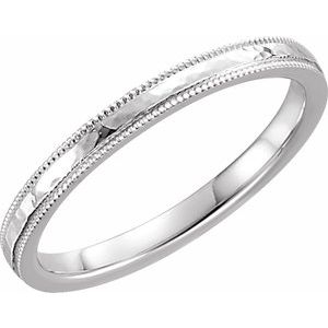 Sterling Silver 2 mm Flat Hammered Milgrain Edge Comfort-Fit Band Size 7