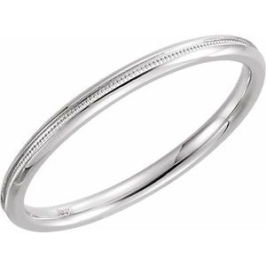 Platinum 2 Mm Polished Half Round Comfort-Fit Band With Milgrain Size 6.5