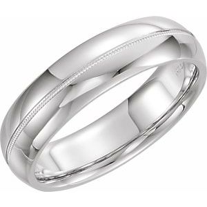 14K White Gold 6 Mm Polished Half Round Comfort-Fit Band With Milgrain Size 10