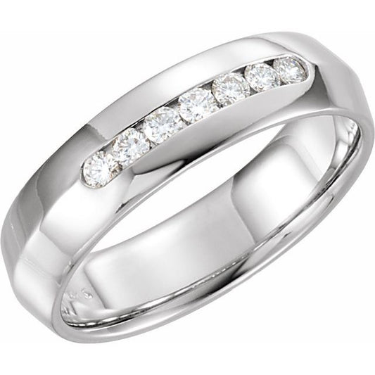 14K White Gold Round 2.2 Mm X 6 Mm Si2-Si3, G-H Polished 1/4 Ctw Natural Diamond Knife-Edge Comfort-Fit Band