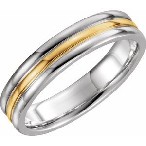 14K White/Yellow/White Gold Comfort-Fit Grooved Band Size 9.5