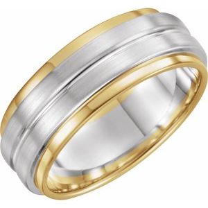 14K Yellow/White/Yellow Gold Grooved Band With Beadblast And Polished Finish Size 13.5