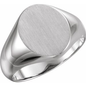 10K White Gold Oval 10 X 8 Mm Brush Polished Signet Ring Size 7