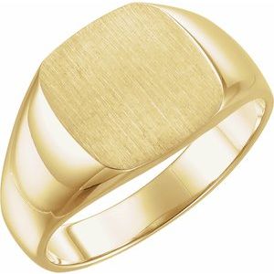 18K Yellow Gold 10 X 10 Mm Brush Polished Signet Ring Size 11