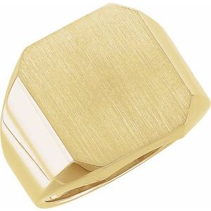 10K Yellow Gold 18 X 16 Mm Brush Polished Signet Ring Size 10