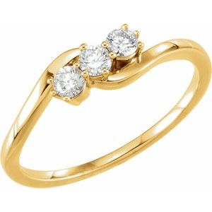 14K Yellow Gold Round 2.8 Mm Polished 1/4 Ctw Lab-Grown Diamond 3 Stone Ring Size 7
