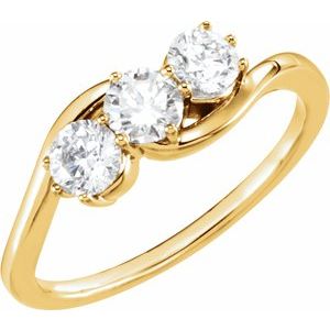 14K Yellow Gold Round 4.1 Mm Polished 3/4Ctw Lab-Grown Diamond 3 Stone Ring Size 7