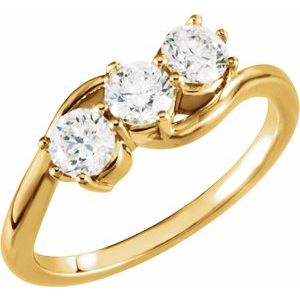 14K Yellow Gold Round 4.4 Mm Polished 1 Ctw Lab-Grown Diamond 3 Stone Ring Size 7