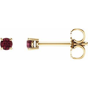 14K Yellow Gold Round Shape 2.5 Mm Natural Mozambique Garnet 4-Prong Stud Earrings