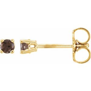14K Yellow Gold Round Shape 2.5 Mm Natural Smoky Quartz 4-Prong Stud Earrings