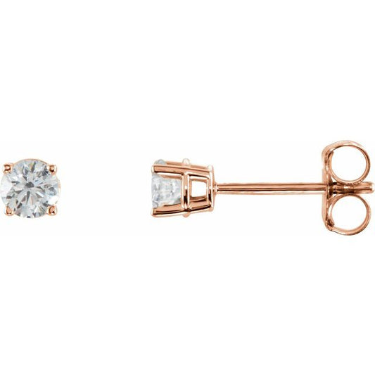 14K Rose Gold Round Si2-Si3, G-H Friction 4-Prong Natural Diamond Stud Earrings